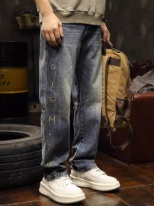 Retro American Straight Leg Loose Mens Jeans Embroidered Denim Pants Autumn Winter New Style Versatile Long Trousers for Youth