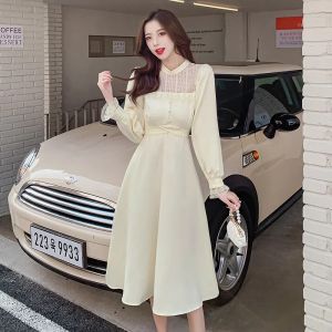 ELF TRIBE Đầm Chiến Tranh Lễ Hội Cổ Điển Pháp Đầm Ren Ghép Mảnh Đầm Dài Vừa Phải Thắt Lưng Cho Nữ