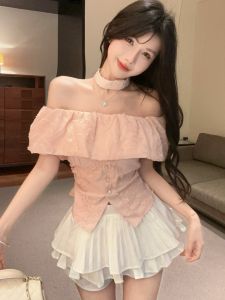 GUZILIAN | ชุดแฟชั่นสไตล์ฝรั่งเศส ชุดกระโปรงจีบแขนกุดประดับโบว์ ชุดฤดูร้อนสำหรับผู้หญิง ชุดเดรสยาวคลุมเข่า ชุดเดรสยาวคลุมเข่า