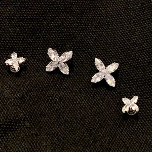 ต่างหูรูปดอกไม้สไตล์ฝรั่งเศสประดับเพชร แหวนแม่เหล็ก เครื่องประดับแฟชั่นหรูหราสำหรับผู้หญิง เครื่องประดับหูแบบหรูหรา