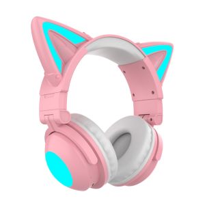 Cool Glowing Cat Ear Headset Wireless Bluetooth Gaming Sports Bass Mobile Phone Computer Universal over Ear Headphones