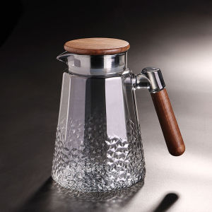 Hammered Glass Cold Water Pot High Temperature Resistant Wooden Handle Home Use for Drinking Cool Boiled Water Tea Brewing Juice Iced