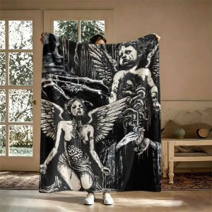 BILIBILI | Dark Gothic Angels Black Flannel Blanket Perfect for Sofa Office Bed Travel Sleep Read Relax Camping Four Season Use