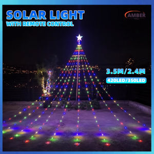 Christmas Lights Solar Waterfall Light Outdoor Waterproof Tree Waterfall String Decorations Star String Lights