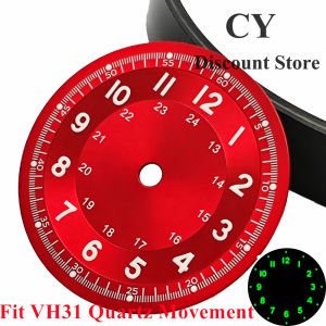 RICHUS 29mm Red/Blue Turquoise Sunburst Luminous Watch Dial 24H Fit VH31 Quartz Movement Watch Modification Accessory