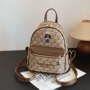 Trendy Bear Print Large Capacity Backpack for Women Casual Commuter Travel Bag Versatile Shoulder Bag Soft British Style