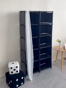 FurnishFiesta Dustproof Modular Wardrobe Multifunctional Bedroom Storage Cabinet Clothes Organizer With Shelves Large Capacity Portable Closet