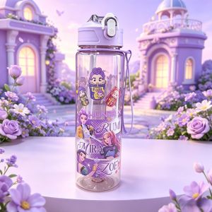 Hasbro | Cute Girl & Cat Double-sided Heat Transfer Printed Water Bottle Trendy Fashion Hot Style Cup with Portable Lanyard Transparent