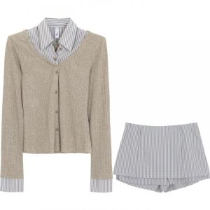 Áo Sơ Mi Dệt Kim Hai Mảnh Thời Trang Thu Đông Thanh Lịch Cho Nữ Dáng Ôm Vừa Vặn Chất Liệu Polyester Pha Nylon Thoáng Khí