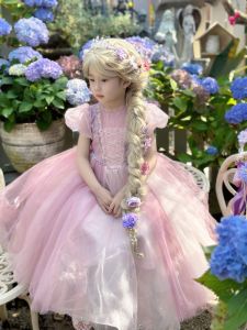 Princess Aura Longhair Princess Style Girls Dress Short Sleeves