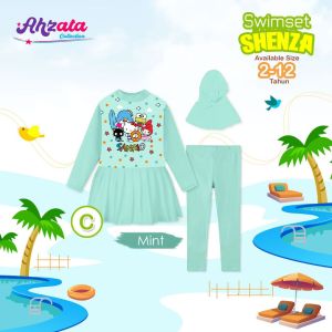 Baju Renang Anak  Perempuan Lengan Panjang Ahzata Baju Renang Set Hijab Swimming Suit Baju Renang Anak Lengan Panjang Premium