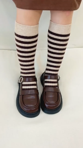 Girls Cashmere Socks Vintage Stripe Warm Mid Calf Socks
