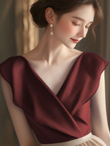 Chic Korean Style Red V-Neck Sleeveless Summer Shirt for Women Fashionable and Lightweight With Regular Paragraph Length