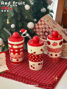 Red Apple Cherry Strawberry Ceramic Mugs & Large Capacity Straw Cups: Perfect New Year Gifts