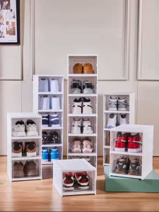 ✳️TSG65✳️ 5 Tiers Foldable & Stackable Shoes Box Big Capacity Shoe Organizer Stackable Storage Boxes Folding Shoe Box Shoe Rack Shoes Case Sneakers Transparent Door Plastic Case Sneakers Showcase Sneakers Storage Box Sneaker Box Shoes Cabinet