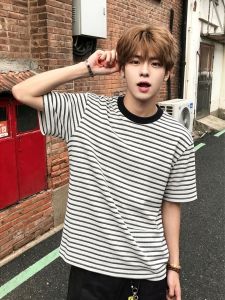 OUMULONG | White Stripe Summer Casual T-Shirt