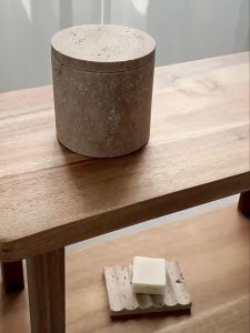 Natural Marble Storage Round Square Rectangle Cotton Holder Organizers with Lids Travertine Canisters for Makeup Bathroom Home