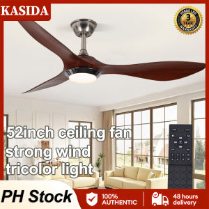 KASIDA NEW 52Inch ceiling fan with light modern with remote control Nordic ceiling lights with fan big size ceiling fan heavy duty 3 colors lights 6 Speeds Noiseless industrial ceiling fan with led lights for living room bedroom