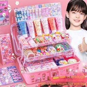 885pcs DIY Gantungan Kunci Akrilik Set DIY Keychain Set Kartu Stiker luca Kotak Guka Cream Gum Kartun Mainan Anak Perempuan Hadiah Ulang Tahun