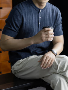 PERDONTOO | Breathable High-End Henley Collar Mens Short Sleeve Polo Shirt