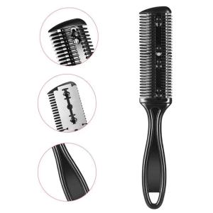 Hair Cutting Comb with Razor Blades Dual Side Hair Trimmer for Bangs Thinning Haircut Tool Portable Home Barber Styling Brush