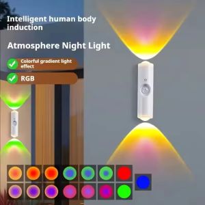 LED Night Lights Double-head Sunset Wall Lamp Motion Sensor RGB Ambient Light Magnetic USB Rechargeable Party Corridor Closets