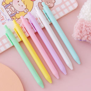 🔥chageey👍 Macaron color gel pen 0.5mm simple pressing black pen student office stationery Cute Girly Stationery