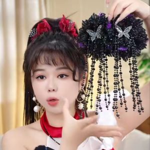 Elegant Butterfly Flower Water Diamond Tassel Hair Clip Womens New Style behind Head Sunset Evening Fashion Accessory