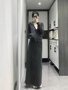 Váy Midi Chữ a Màu Xám Đậm Phong Cách Hàn Quốc Cho Nữ Mùa Thu Đông Váy Midi Mềm Mại Thoải Mái Dáng Chữ A Váy Công Sở