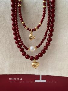 New Chinese Style Necklace SUNNYZOO Autumn Winter Versatile Red Beads Lockbone Chain Fashion Jewelry for Women Mixed Material