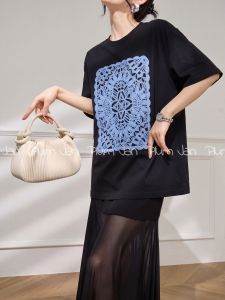 PlumJan | Retro Stylish No Duplicate Summer Black Embroidery Loose Short Sleeve T Shirt