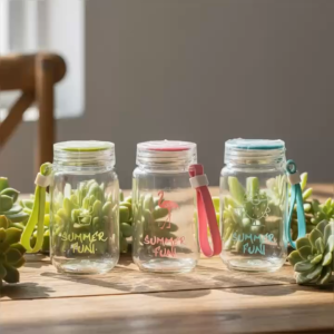 Bình Đựng Nước Thuỷ Tinh Summer Funni 300ml Kèm Nắp Dây Xách Silicone Tiện Lợi KD1203