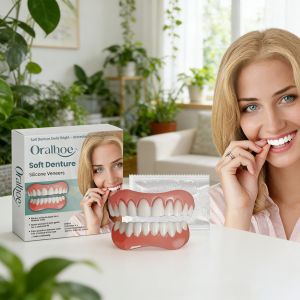 OUHOE | Soft Denture Silicone Kit Temporary Tooth Upper Lower Veneers Denture Decoration Set Fake Teeth Veneers Smile Correction Kit