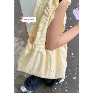 Artistic Canvas Tote Bag Womens Summer 2024 New Fashion Pleated Large Capacity Bag Versatile Casual Single Shoulder Bag