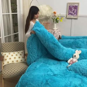 1pc Random Color Duvet Cover Double-sided Milk Plush Flannel Thick Warm Long Hair Velvet Queen Quilt Cover Winter Bedclothes