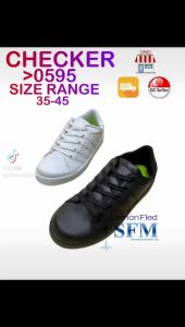 CHECKER 0595 SIZE 37 - 45  ALL WHITE ALL BLACK LACE Sneaker School WORKING Indoor Outdoor MADE IN TAIWAN SHOE LEMONFIED SFM
