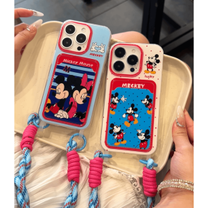 Cute Mickey Phone Case with Card Holder Creative Female Style for  15Promax Huawei Mate60Pro New Pura70 Cartoon OPPO Reno12