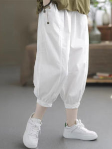 กางเกงทรงหลวมสบาย ๆ สำหรับผู้หญิง กางเกงขายาวทรงหลวมสีขาว ทรงเข้ารูป ระบายอากาศได้ดี ทรงเข้ารูป ทรงหลวม ทรงลำลอง ทรงบาง
