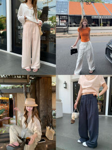 Laid-back Comfort Linen Cotton Low Rise Wide Leg Pants