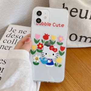 Cartoon Hello Kitty Flower Phone Case Full Cover Transparent Womens Protective Shell for Apple 12 iPhone 11 pro Max Cute Girlfriends