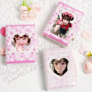 JURHOMIE Mini PVC Card Book สีชมพูหมีน้อยน่ารักสตรอเบอร์รี่3นิ้ว32ช่องอัลบั้มรูปรูปเคารพน่ารักแฟ้มเก็บการ์ดกระเป๋ารูปบัตร