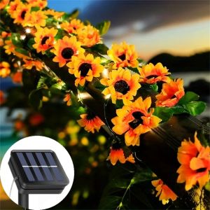 2/5/10M LED Solar Sunflower String Light Outdoor Artificial Flower Vine Atmosphere Lamp for Garden Wedding Holiday Decoration