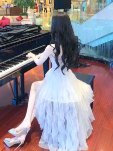 Sweet Soft Style Fairy Tale Mesh Gown Slim Fit Halter Neck Summer New Arrival Elegant Womens Dress High Waist Design Shoulder Bared