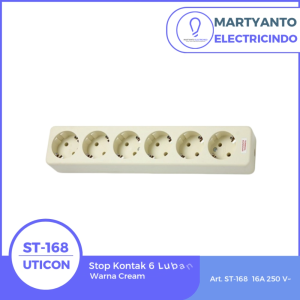 Uticon Stop Kontak 6 Lubang Terminal Kuningan uticon ST-168 Warna Cream