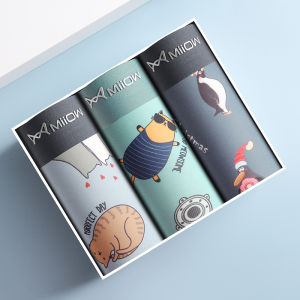 MiiOW | กางเกงบ็อกเซอร์ชายผ้าฝ้ายแท้ระบายอากาศได้ดี MiiOW ทรงสปอร์ต ไร้ตะเข็บ ลายการ์ตูน ป้องกันแบคทีเรีย สำหรับเยาวชนและวัยรุ่น