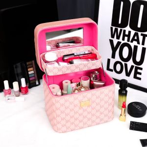 กระเป๋าเครื่องสำอางขนาดใหญ่พกพาสำหรับผู้หญิง 2025 รุ่นใหม่ที่กำลังเป็นที่นิยมในโซเชียลมีเดีย กล่องเก็บของสำหรับเครื่องสำอาง กระเป๋าถือ
