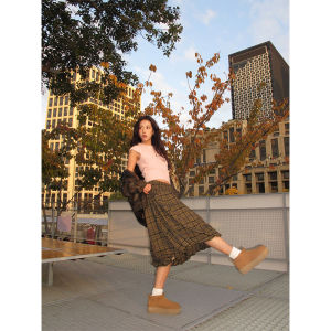 Retro Versatile Minimalist Plaid Half Skirt Womens Small Crowd High Waist Flower Bud Shape Puffy Skirt Commute Simple Style