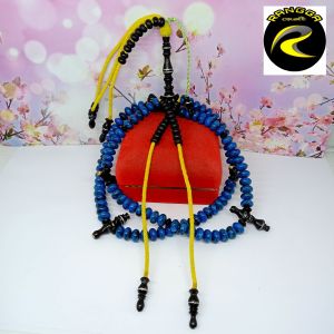 tasbih tijani batu Marjan biru kombinasi yuser black full benang rajut S58