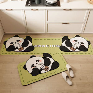 VIKAMA 2PC Cartoon Panda Carpet Home Decor Household Kitchen Bathroom Mat Set Absorbent Quick Drying Anti-slip and Anti-oil