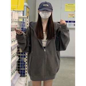 Gray Sweater Outwear Female Fall and Winter Fleece-lined 2024 New Arrival Best Selling Cardigan Small Oversize American Tops